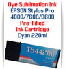 Cyan  Epson Stylus Pro 4000, 7600, 9600 printer Dye Sublimation Ink Cartridge 220ml