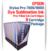 8 Cartridges - Epson Stylus Pro 7800/9800 Pre-Filled with Dye Sublimation Ink Cartridges 220ml each