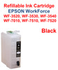 Black Refillable Cartridge Epson WorkForce WF-3530,  WF-3540, WF-7010, WF-7510, WF-7520 printers