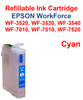 Cyan Refillable Cartridge Epson WorkForce WF-3530,  WF-3540, WF-7010, WF-7510, WF-7520 printers