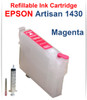 Magenta Epson Artisan 1430 printer Refillable Ink Cartridge with Syringe for filling the cartridge