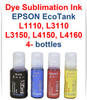 4- bottles Dye Sublimation Ink for EPSON EcoTank L1110 L3110 L3150 L4150 L4160 Printer