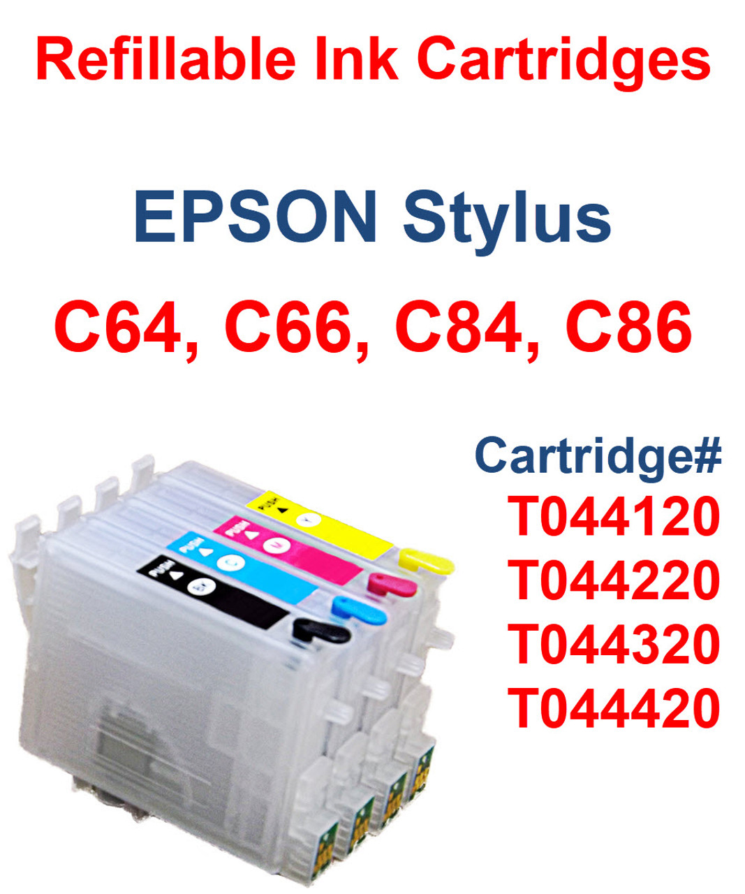 4- Refillable Ink Cartridges for Epson Stylus C64 C66 C84 C86 printers