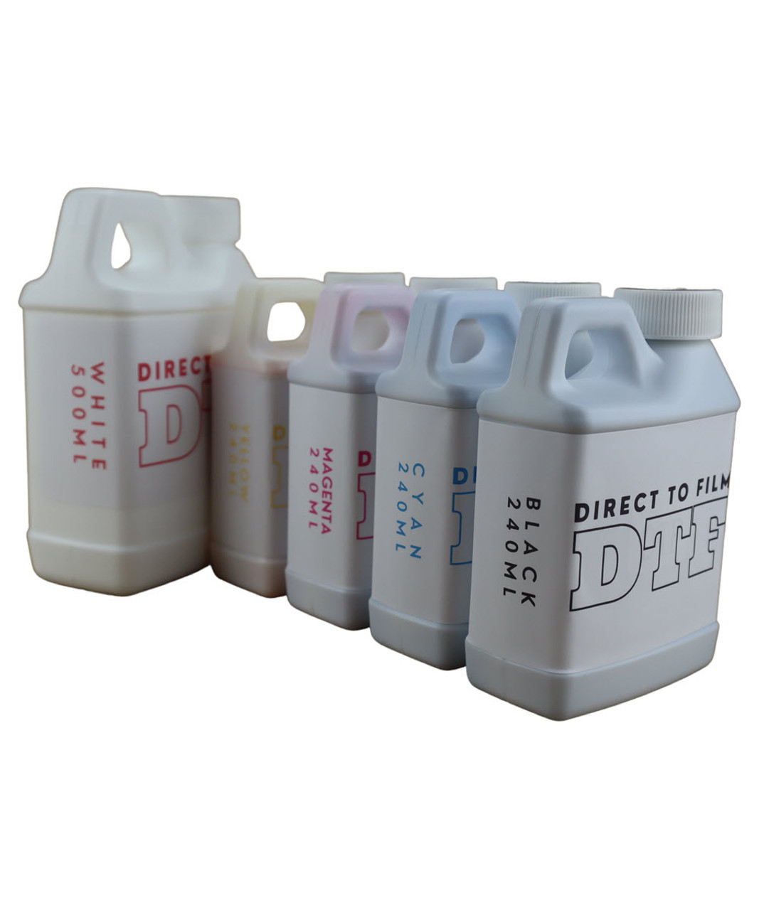 DTF Direct To Film Ink 1- 500ml White,  4- 240ml Color bottles for Epson and Epson Print Head Printers