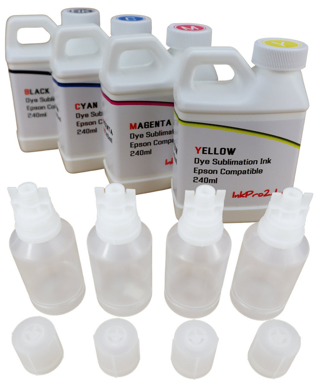 Dye Sublimation Ink 4- 240ml bottles with 4- 135ml bottles (empty) to fill the printer for Epson EcoTank ET-2400 Printer