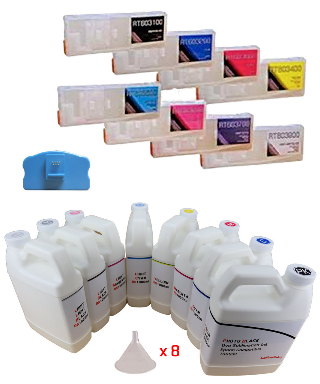 8 Refillable Ink Cartridges, 8 Bottles of Dye Sublimation Ink 1000ml Bottles for Epson Stylus Pro 7880, 9880 Printers