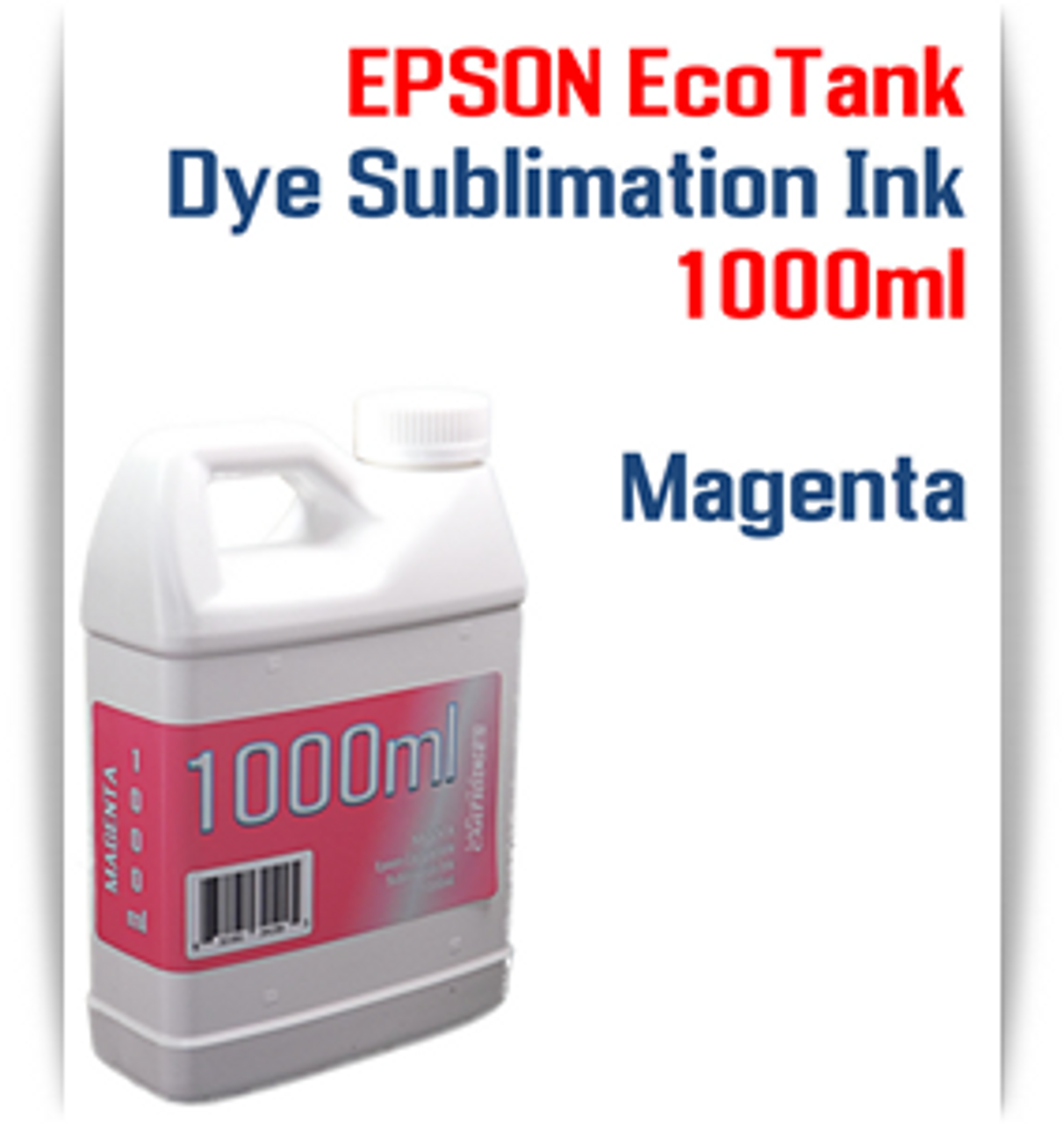 Magenta EPSON EcoTank printer Dye Sublimation Ink 1000ml bottle

EPSON Expression ET-2500 EcoTank Printer, EPSON Expression ET-2550 EcoTank Printer, EPSON Expression ET-2600 EcoTank Printer, EPSON Expression ET-2650 EcoTank Printer, EPSON Expression ET-2700 EcoTank Printer, EPSON Expression ET-2750 EcoTank Printer, EPSON Expression ET-3600 EcoTank Printer, EPSON Expression ET-3700 EcoTank Printer

EPSON WorkForce ET-3750 EcoTank Printer, EPSON WorkForce ET-4500 EcoTank Printer, EPSON WorkForce ET-4550 EcoTank Printer, EPSON WorkForce ET-4750 EcoTank Printer, EPSON WorkForce ET-16500 EcoTank Printer