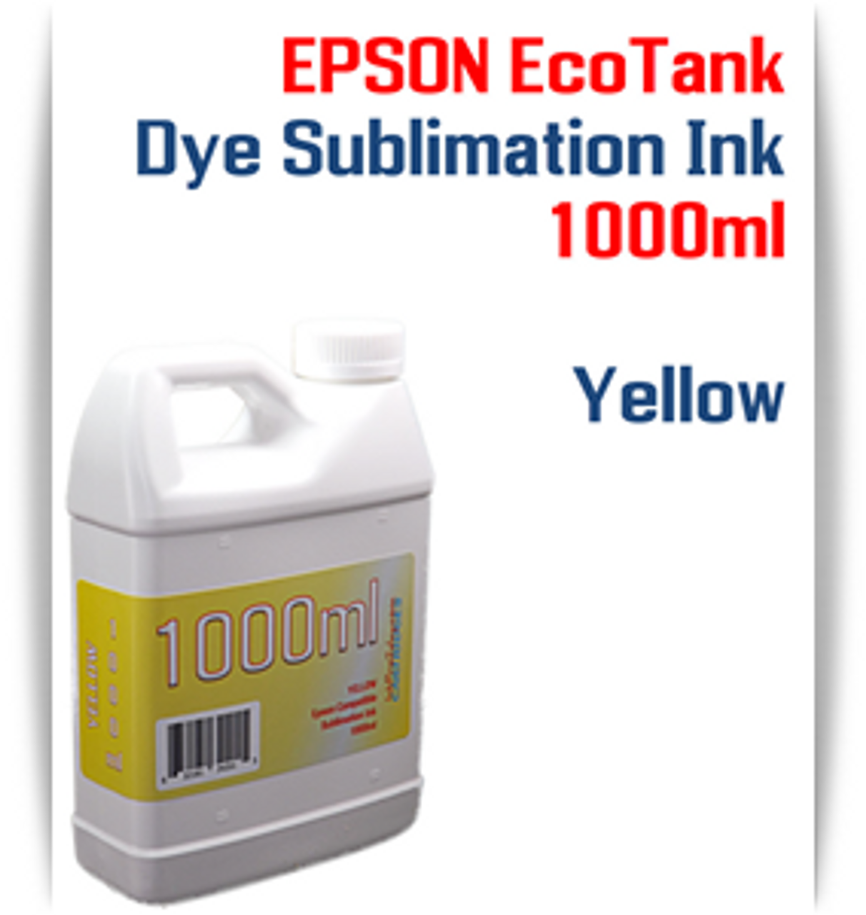 Yellow  EPSON EcoTank printer Dye Sublimation Ink 1000ml bottle

EPSON Expression ET-2500 EcoTank Printer, EPSON Expression ET-2550 EcoTank Printer, EPSON Expression ET-2600 EcoTank Printer, EPSON Expression ET-2650 EcoTank Printer, EPSON Expression ET-2700 EcoTank Printer, EPSON Expression ET-2750 EcoTank Printer, EPSON Expression ET-3600 EcoTank Printer, EPSON Expression ET-3700 EcoTank Printer

EPSON WorkForce ET-3750 EcoTank Printer, EPSON WorkForce ET-4500 EcoTank Printer, EPSON WorkForce ET-4550 EcoTank Printer, EPSON WorkForce ET-4750 EcoTank Printer, EPSON WorkForce ET-16500 EcoTank Printer