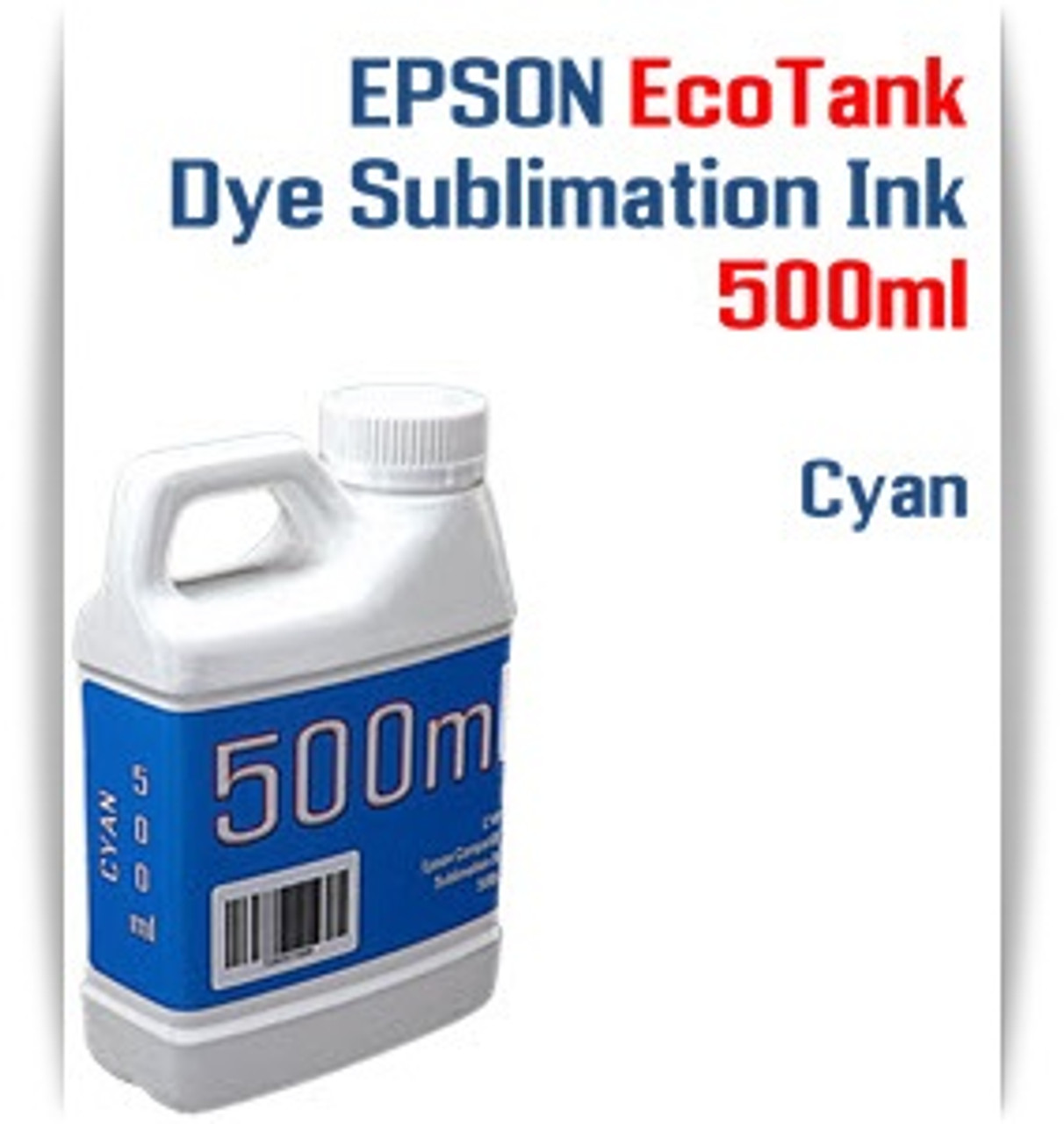 Cyan EPSON EcoTank printer Dye Sublimation Ink 500ml bottles