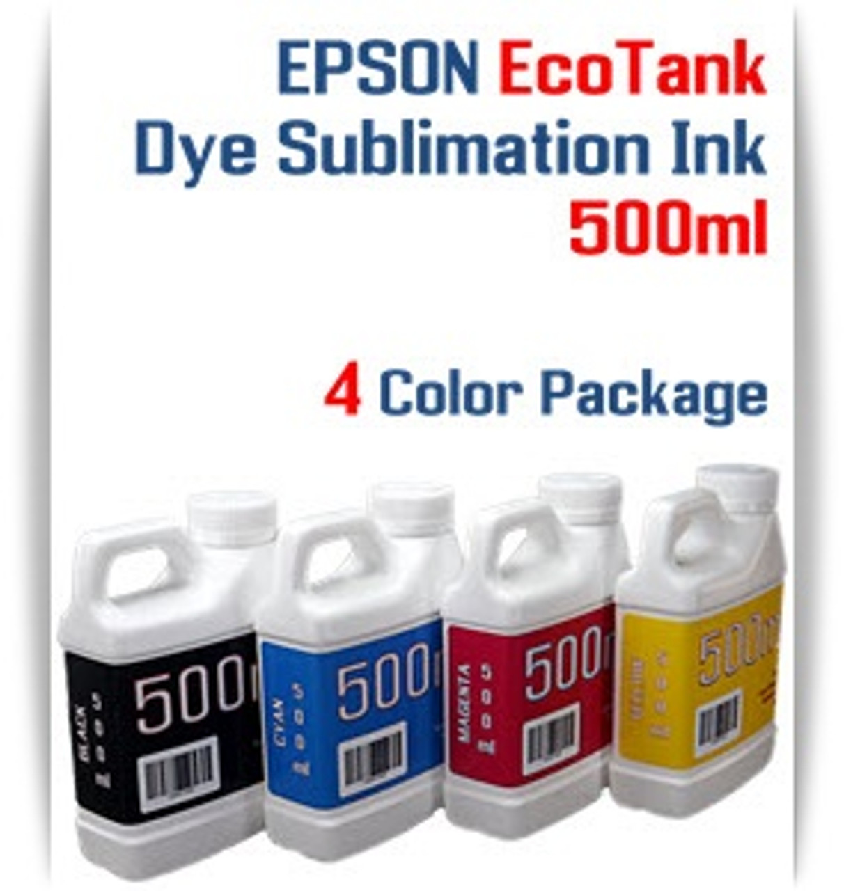 EPSON EcoTank printer Dye Sublimation Ink - 4 Color 500ml bottles

EPSON Expression ET-2500 EcoTank Printer

EPSON Expression ET-2550 EcoTank Printer

EPSON Expression ET-2600 EcoTank Printer

EPSON Expression ET-2650 EcoTank Printer

EPSON Expression ET-2700 EcoTank Printer

EPSON Expression ET-2750 EcoTank Printer

EPSON Expression ET-3600 EcoTank Printer

EPSON Expression ET-3700 EcoTank Printer

EPSON WorkForce ET-3750 EcoTank Printer

EPSON WorkForce ET-4500 EcoTank Printer

EPSON WorkForce ET-4550 EcoTank Printer

EPSON WorkForce ET-4750 EcoTank Printer

EPSON WorkForce ET-16500 EcoTank Printer