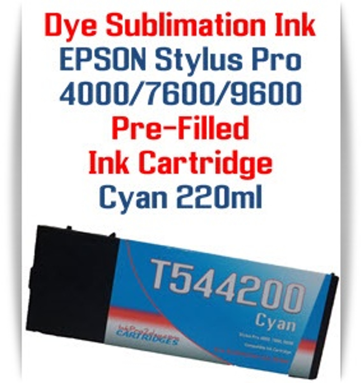 Cyan Epson Stylus Pro 4000, 7600, 9600 printer Dye Sublimation Ink Cartridge 220ml