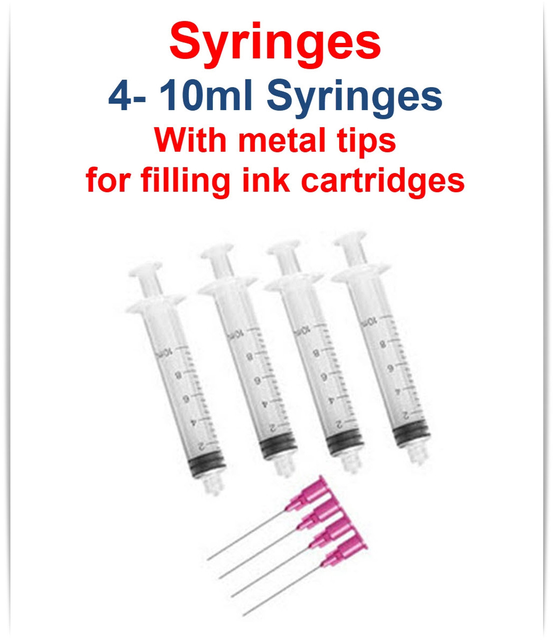 4- 10ml Syringes - Refillable Cartridge filling Syringe with metal tips