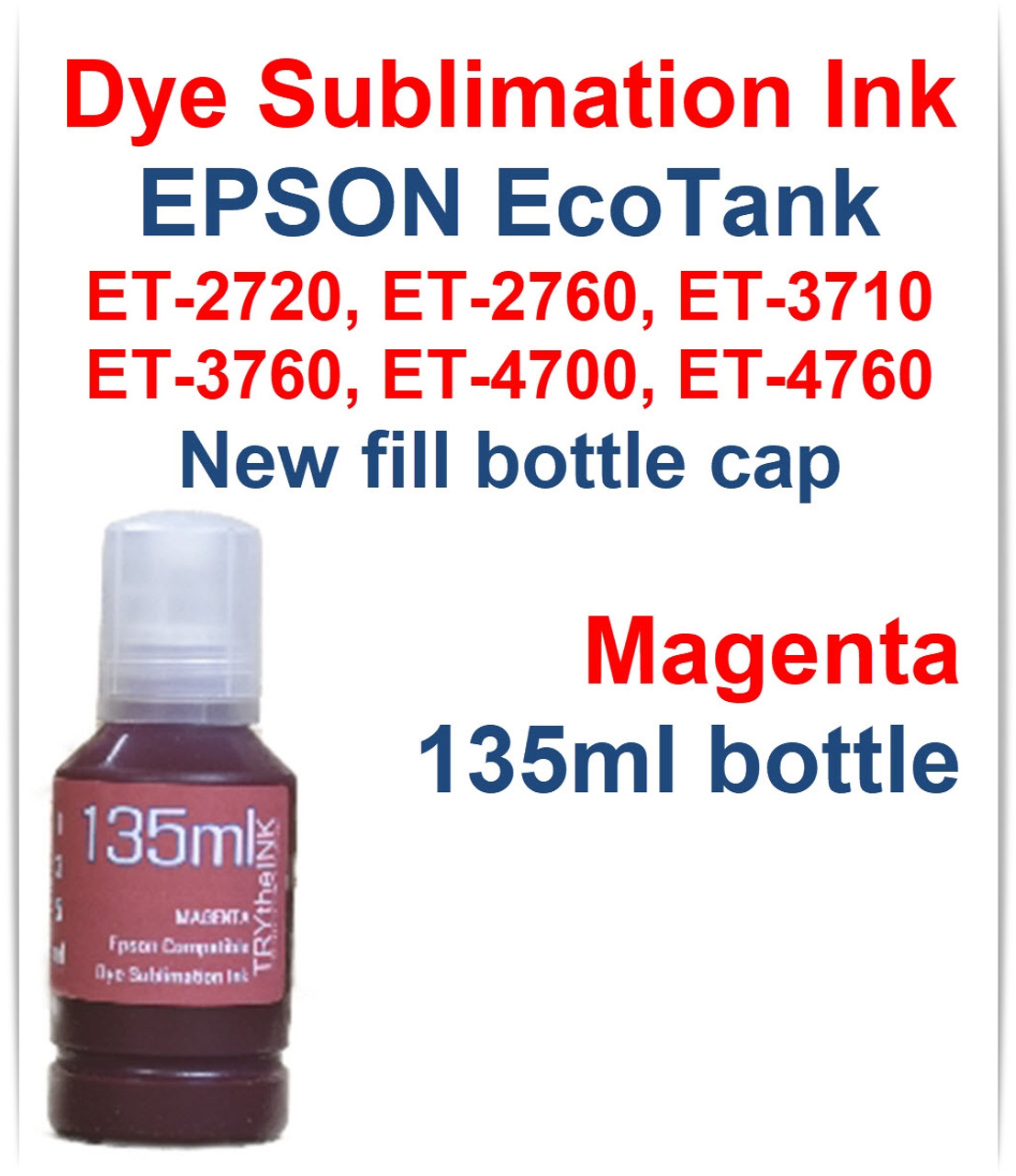 Magenta 135ml bottle Dye Sublimation Ink for EPSON EcoTank ET-2720 ET-2760 Printer