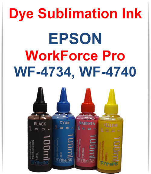 4- 100ml bottles Dye Sublimation Ink for Epson WorkForce Pro WF-4734 WF-4740 Printers
