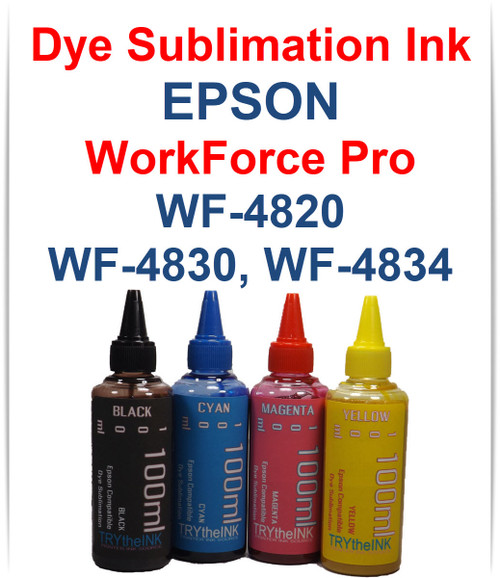 4- 100ml bottles Dye Sublimation Ink for Epson WorkForce Pro WF-4820 WF-4830 WF-4834 Printers