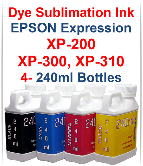 4- 240ml bottles Dye Sublimation Ink for Epson Expression Home XP-200 XP-300 XP-310 Printers
