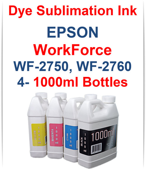 4- 1000ml bottles Dye Sublimation Ink for Epson WorkForce WF-2750 WF-2760 Printers