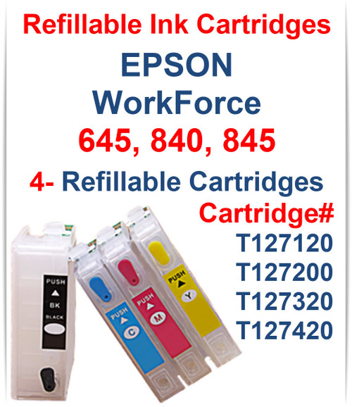 4 Refillable Ink Cartridges with auto reset chip for EPSON WorkForce 645 840 845 Printers