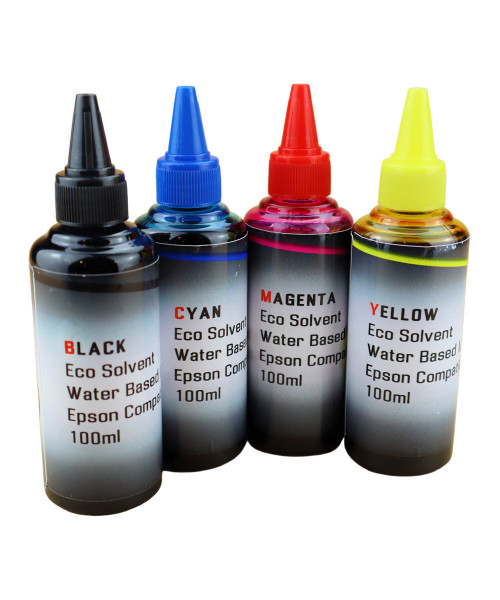 4 Water Based Eco Solvent Ink 100ml Bottle each Color for Epson WorkForce Pro WF-7310, WF-7820, WF-7840 Printers
