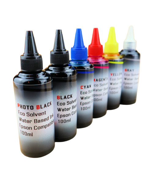 Water Based Eco Solvent Ink 6- 100ml Bottles for Epson EcoTank ET-8500 ET-8550 Printers