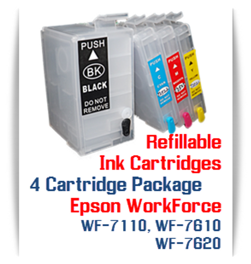 4 Refillable Cartridges Epson WorkForce WF-7110, WF-7610, WF-7620 printers