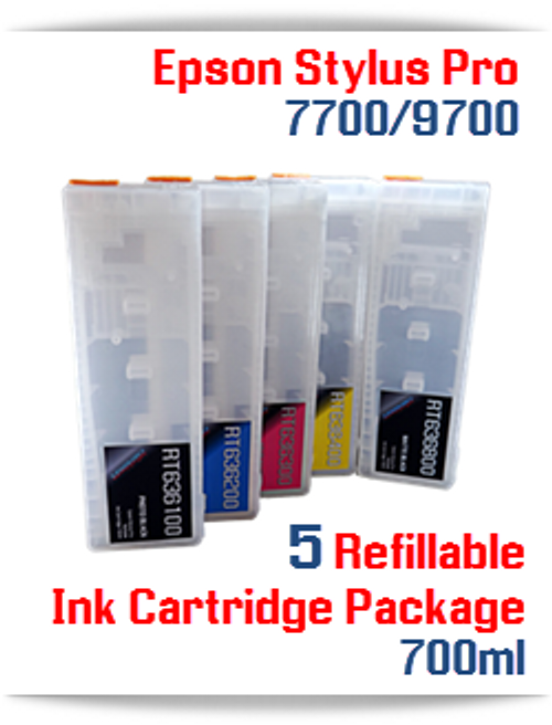 5 Refillable Cartridges Epson Stylus Pro 7700/9700 printers