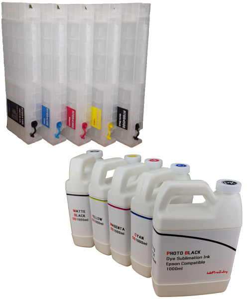 5- 1000ml Bottles Dye Sublimation Ink 5- Refillable Ink Cartridges for Epson SureColor T3270 T5270 T7270 Printers 