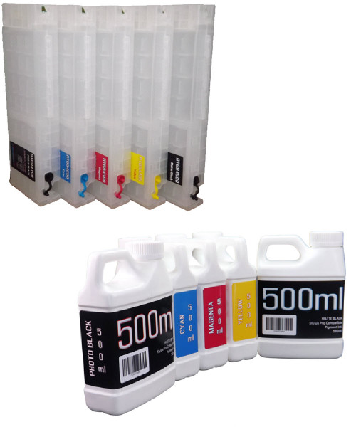 5- 500ml bottles compatible Pigment Ink 5- Refillable Ink Cartridges for Epson SureColor T3000 T5000 T7000 Printers