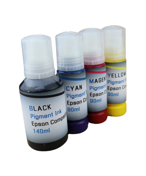 Pigment Ink 4- Bottles 140ml Black 90ml Colors for Epson EcoTank ET-4800 ET-4850 Printer