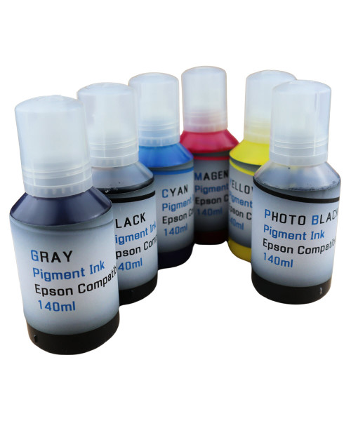 Pigment Ink 6- 140ml Bottles for Epson EcoTank ET-8500 ET-8550 Printer