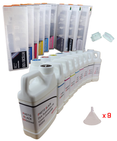 Dye Sublimation Ink 9- 500ml Bottles 9 Refillable Ink Cartridges for Epson Stylus Pro 7890 9890 printers