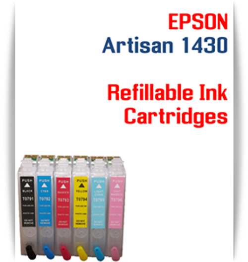 6 multi-color Refillable Ink Cartridges Epson Artisan 1430 Printer