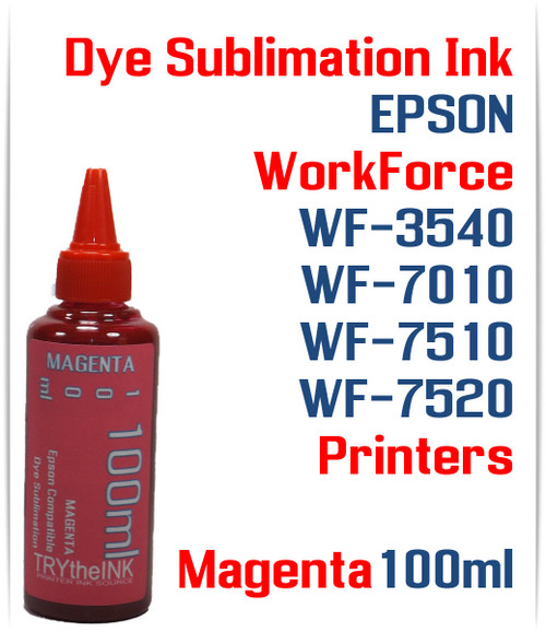 Magenta 100ml bottle Dye Sublimation Ink
Epson WorkForce WF-3540, WF-7010, WF-7510, WF-7520 printers