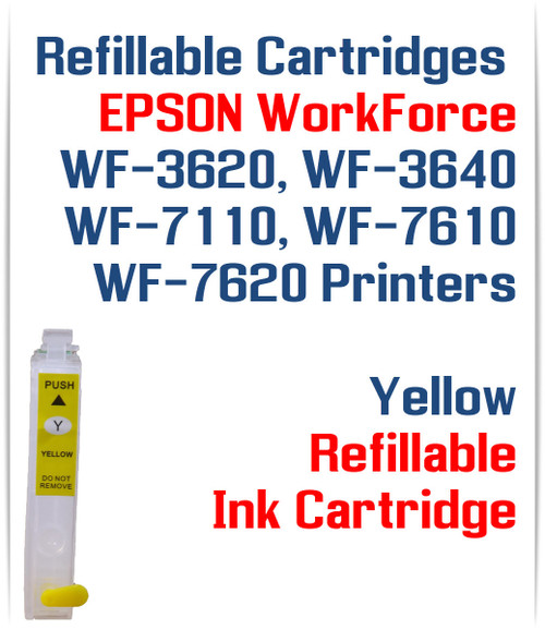 Yellow Refillable Ink Cartridge (empty) Epson WorkForce WF-3640 WF-7110, WF-7610, WF-7620 Printers