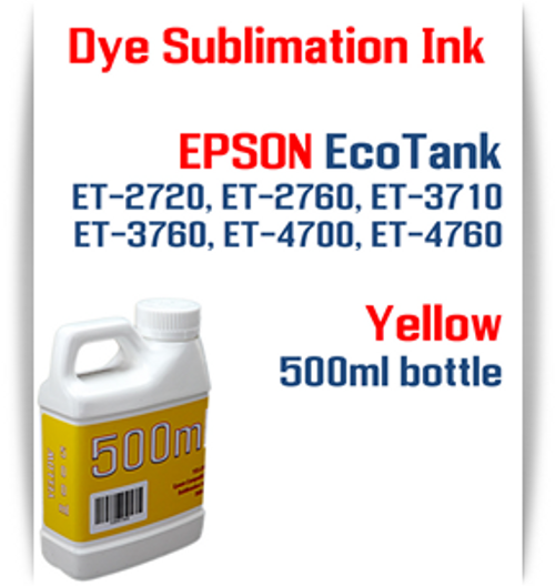Yellow EPSON EcoTank ET-2720 ET-2760 ET-3710 ET-3760 ET-4700 ET-4760 Printer 500ml  Dye Sublimation Bottle Ink