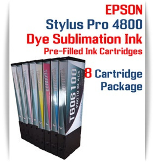 8 Cartridge Package - Epson Stylus Pro 4800 Dye Sublimation Ink Cartridges 220ml