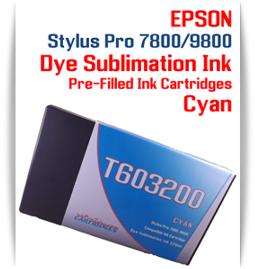 Cyan Epson Stylus Pro 7800/9800 Pre-Filled with Dye Sublimation Ink Cartridge 220ml each