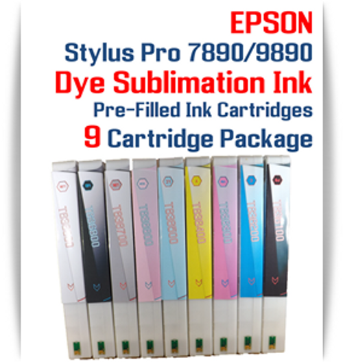 9 Cartridges - Epson Stylus Pro 7890/9890 Pre-Filled Dye Sublimation Ink Cartridges