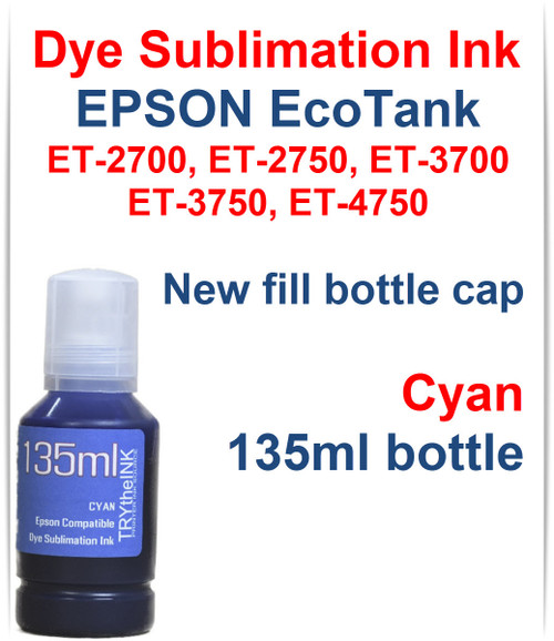 Cyan Dye Sublimation Ink 135ml EPSON EcoTank ET-2700 ET-2750 ET-3700 ET-3750 ET-4750 printers