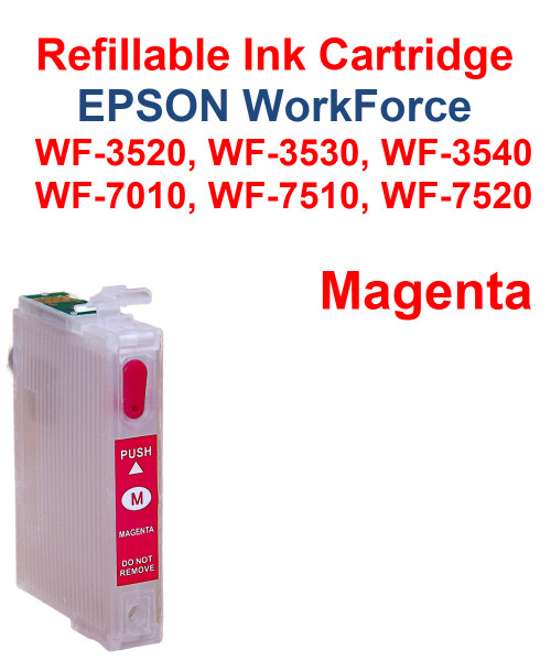 Magenta Refillable Cartridge Epson WorkForce WF-3530,  WF-3540, WF-7010, WF-7510, WF-7520 printers