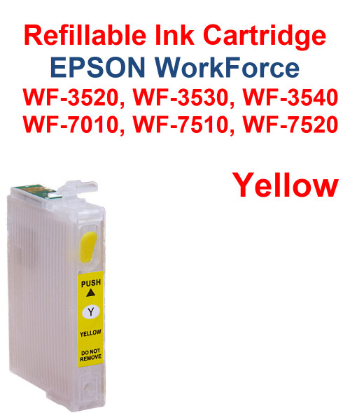 Yellow Refillable Cartridge Epson WorkForce WF-3530,  WF-3540, WF-7010, WF-7510, WF-7520 printers