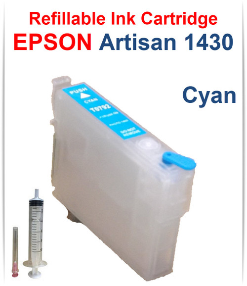 Cyan Epson Artisan 1430 printer Refillable Ink Cartridge with Syringe for filling the cartridge