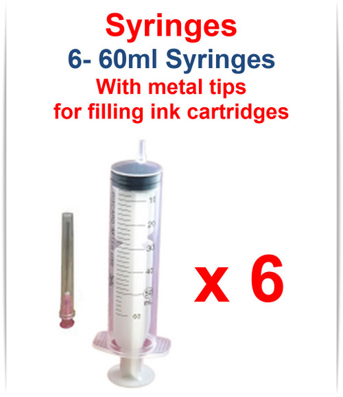 6- 60ml Syringes - Refillable Cartridge filling Syringe with metal tips