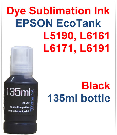 Black 135ml bottle Dye Sublimation Ink for EPSON EcoTank L1110 L3110 L3150 L4150 L4160 Printer