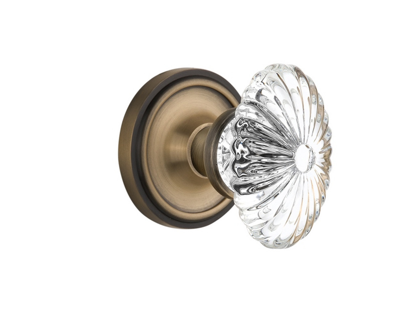 Nostalgic Warehouse - Classic Rosette Passage Oval Fluted Crystal Glass Door  Knob in Antique Brass - CLAOFC - 708446 