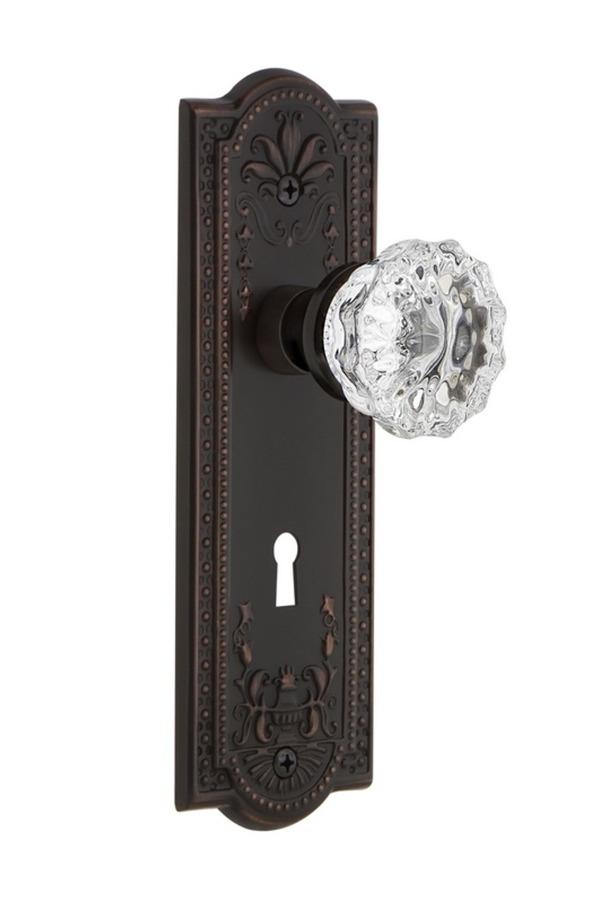 Nostalgic Warehouse Meadows Plate Interior Mortise Crystal Glass Door Knob  in Timeless Bronze