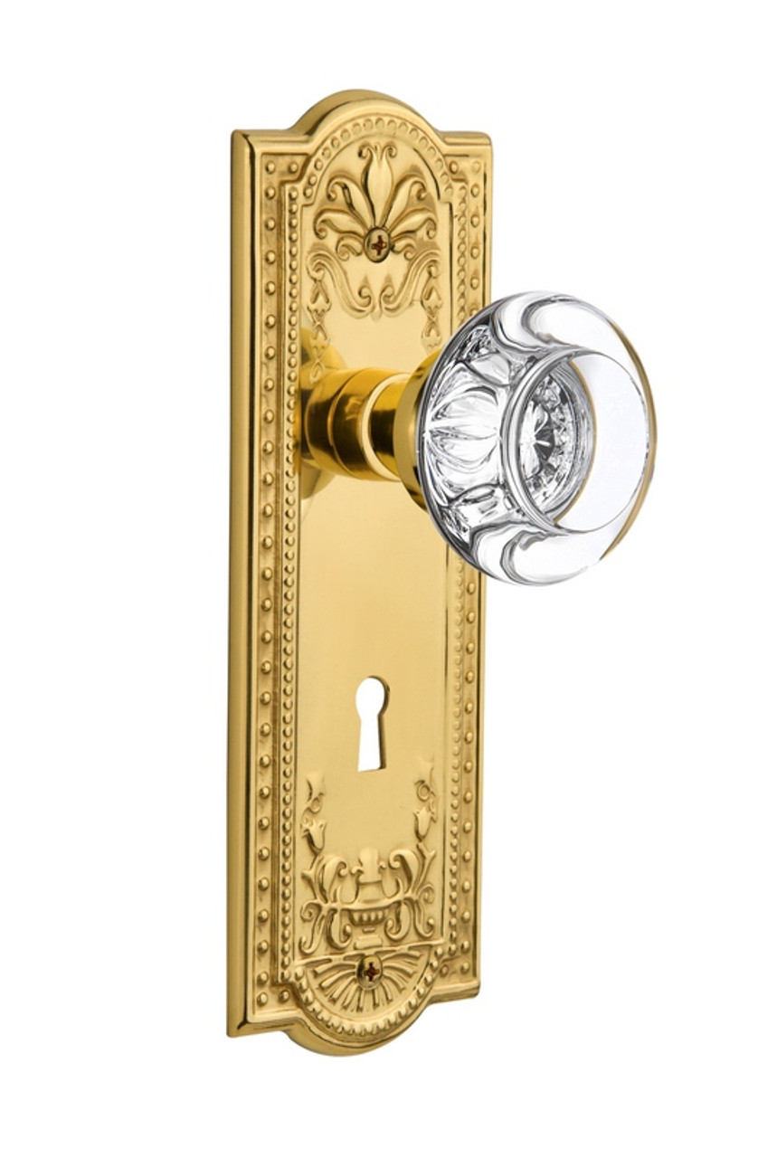 Nostalgic Warehouse Meadows Plate Interior Mortise Round Clear Crystal  Glass Door Knob in Unlacquered Brass MEARCC