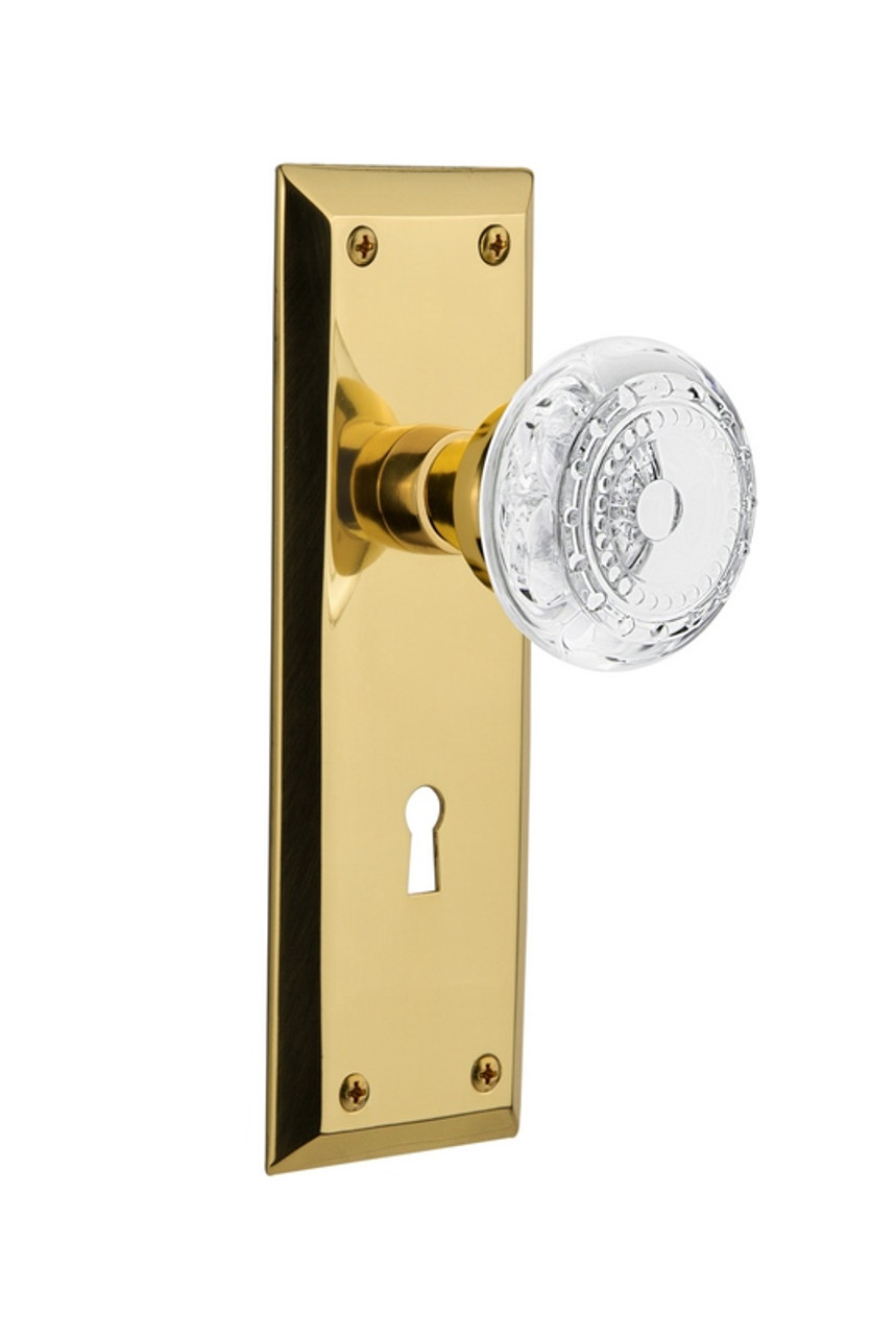 Nostalgic Warehouse - New York Plate Privacy with Keyhole Crystal Meadows  Knob in Polished Brass - NYKCME - 753311 - 2 3/4