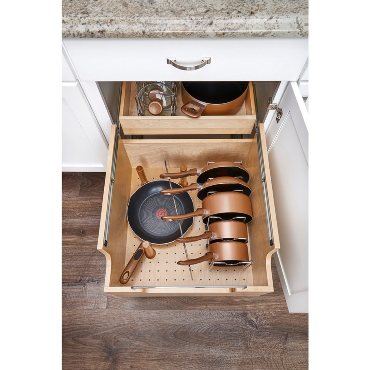  Rev-A-Shelf 18 Divided Storage Bin for Kitchen or Bathroom  Cabinets, Food Storage Containers/Utensils Organizer with Soft Close, Wood,  4FSCO-18SC-1: Home & Kitchen