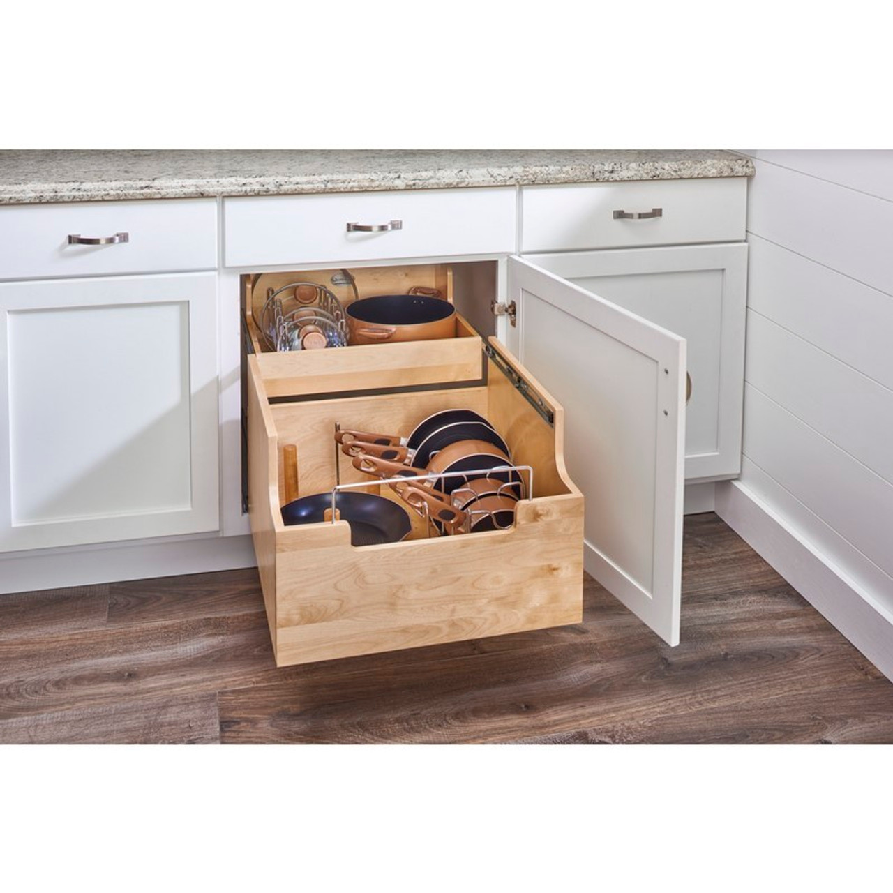 Rev-A-Shelf 18 Divided Storage Bin for Kitchen or Bathroom Cabinets, Food  Storage Containers/Utensils Organizer with Soft Close, Wood, 4FSCO-18SC-1:  Home & Kitchen 